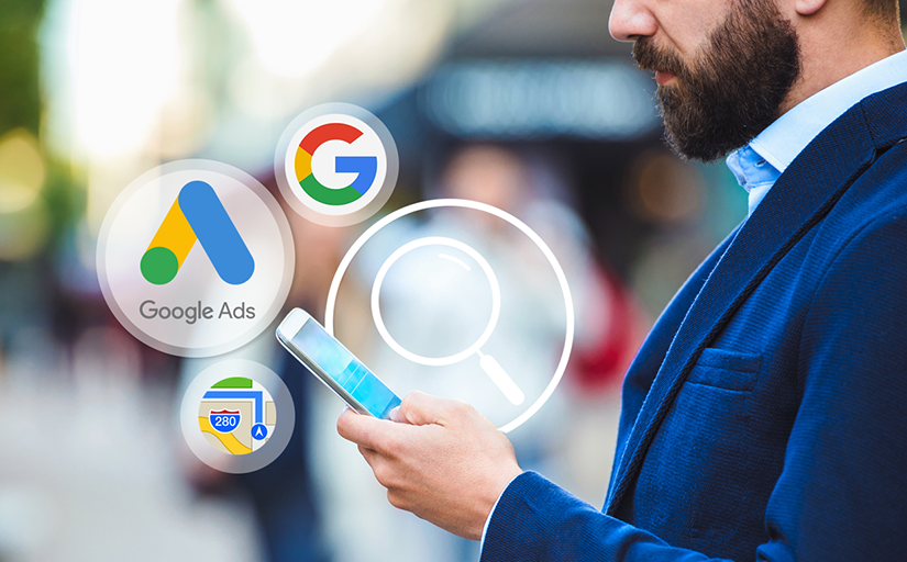 man searching google ads